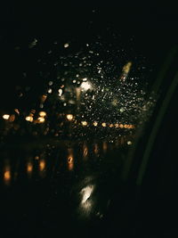 Close-up of wet window at night