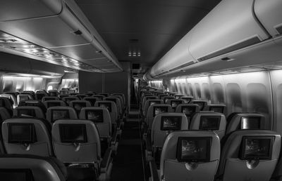 Rear view of empty seats in airplane