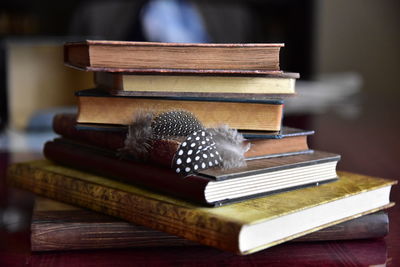 Stack of books on table