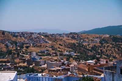 High angle view of townscape against sky