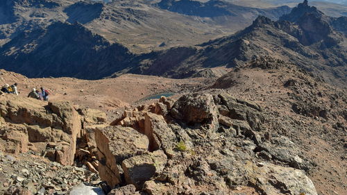 Panoramic view of rocks and mountains above the clouds at mount kenya, kenya 