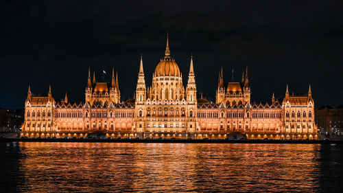 Illuminated buildings in city at night