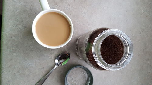 High angle view of coffee on table