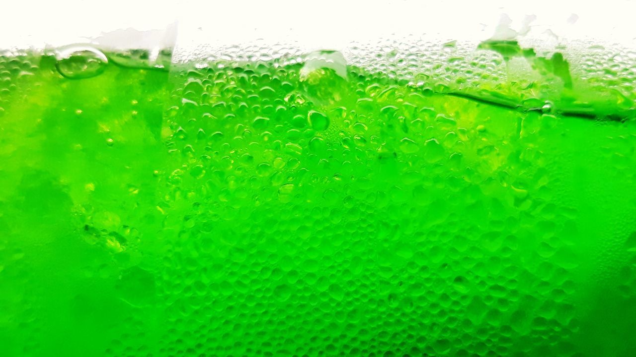 CLOSE-UP OF WET GREEN DRINK