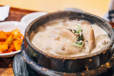 Close-up of noodles in plate on table