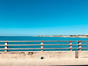 Scenic view of beach against clear blue sky