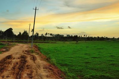 Scenic view of field against sky during sunset