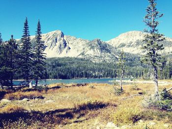 Scenic view of mountains against clear sky