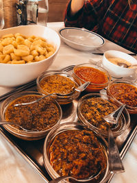 High angle view of food on table in restaurant