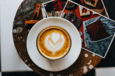 High angle view of cappuccino on table