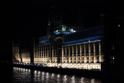 Reflection of illuminated buildings on river at night