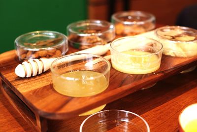 High angle view of drink on table