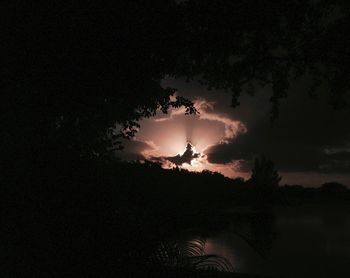 Silhouette trees against sky at night