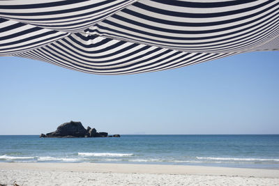 Scenic view of beach against clear sky