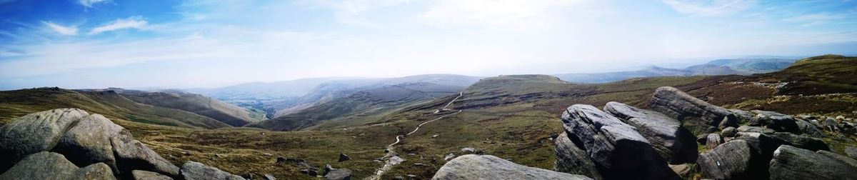 Panoramic view of rocky mountains against sky