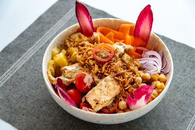 High angle view of food in bowl on table