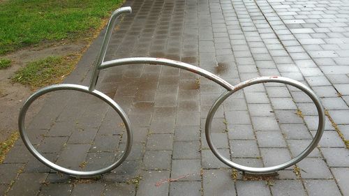 High angle view of bicycle wheel