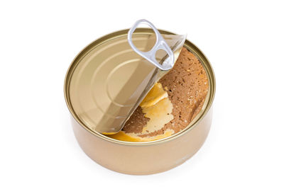 High angle view of drink in bowl against white background