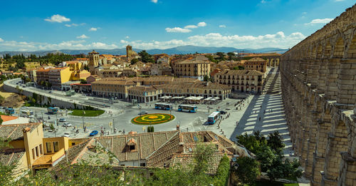 High angle view of buildings in city