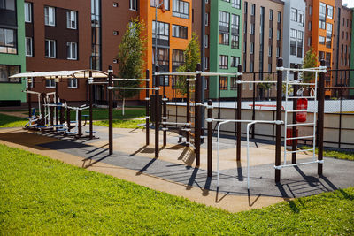 Outdoor sports ground with weight training equipment for sports. sports and recreation area in a