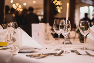 Close-up of wine in glass on table