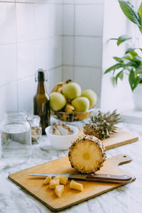 Fermented pineapple kombucha drink tepache. cooking process of homemade probiotic superfood 