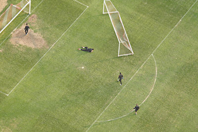 High angle view of soccer field