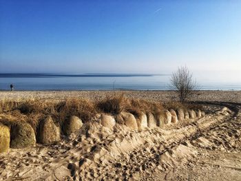 Scenic view of sea against clear sky