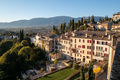 Panoramic view of the hills of asolo and its medieval houses