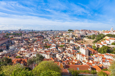 High angle shot of townscape against sky