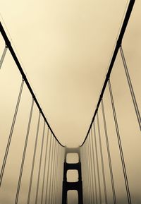 Low angle view of suspension bridge against sky