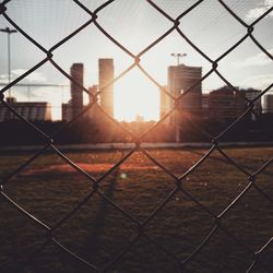 Chainlink fence at sunset