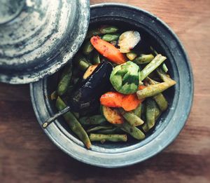 High angle view of food in bowl on table