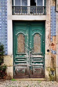 Closed door of old building