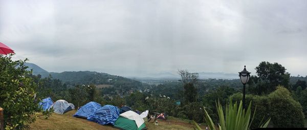 Tent on mountain against sky