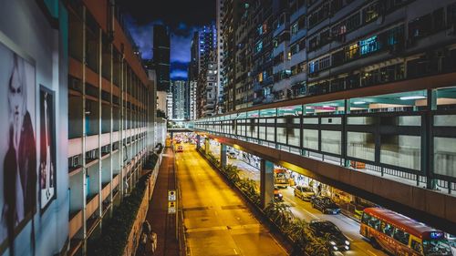 Illuminated buildings in city at night