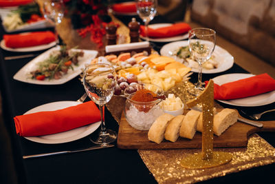 High angle view of food on table