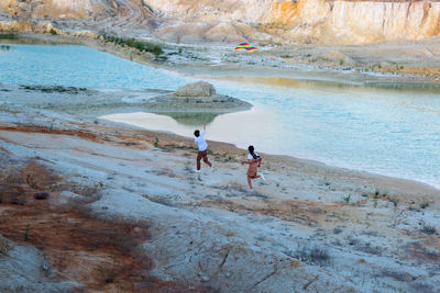 High angle view of people on beach