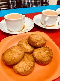 Close-up of breakfast on table