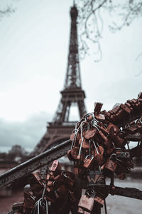 Low angle view of padlocks