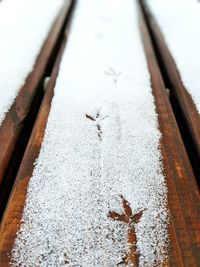 High angle view of snow on table