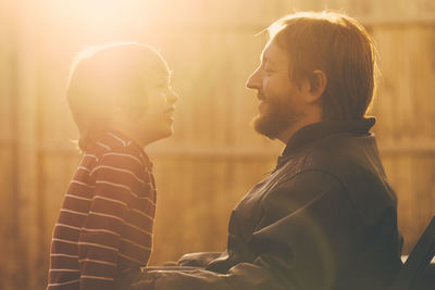 Happy father with son at morning