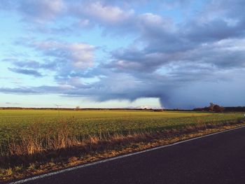 Scenic view of agricultural field against sky