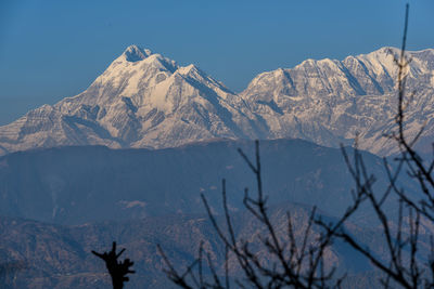 Scenic view of snowcapped mountains against sky