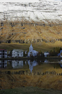 Scenic view of small town seydisfjordur on east iceland.