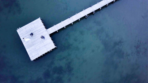 High angle view of built structure in lake