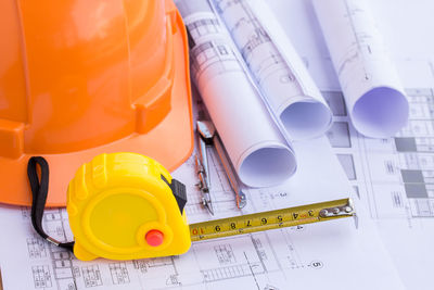 High angle view of hat on paper