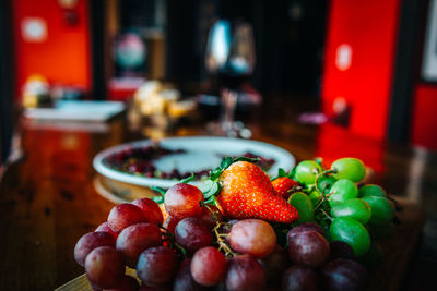 Close-up of strawberries on table