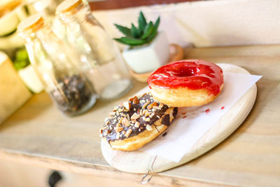 High angle view of breakfast on table