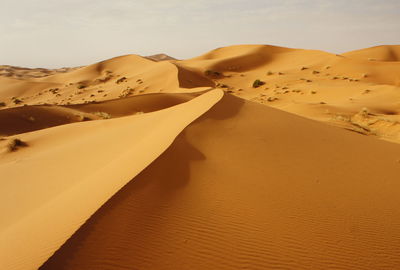 Sand dunes in desert against sky